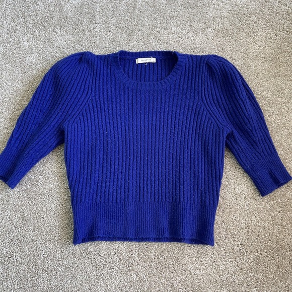 Lucky YY Sweaters - Lucky YY Sweater Womens Small Blue Crew Neck Puff 3/4 Sleeve Chunky Knit